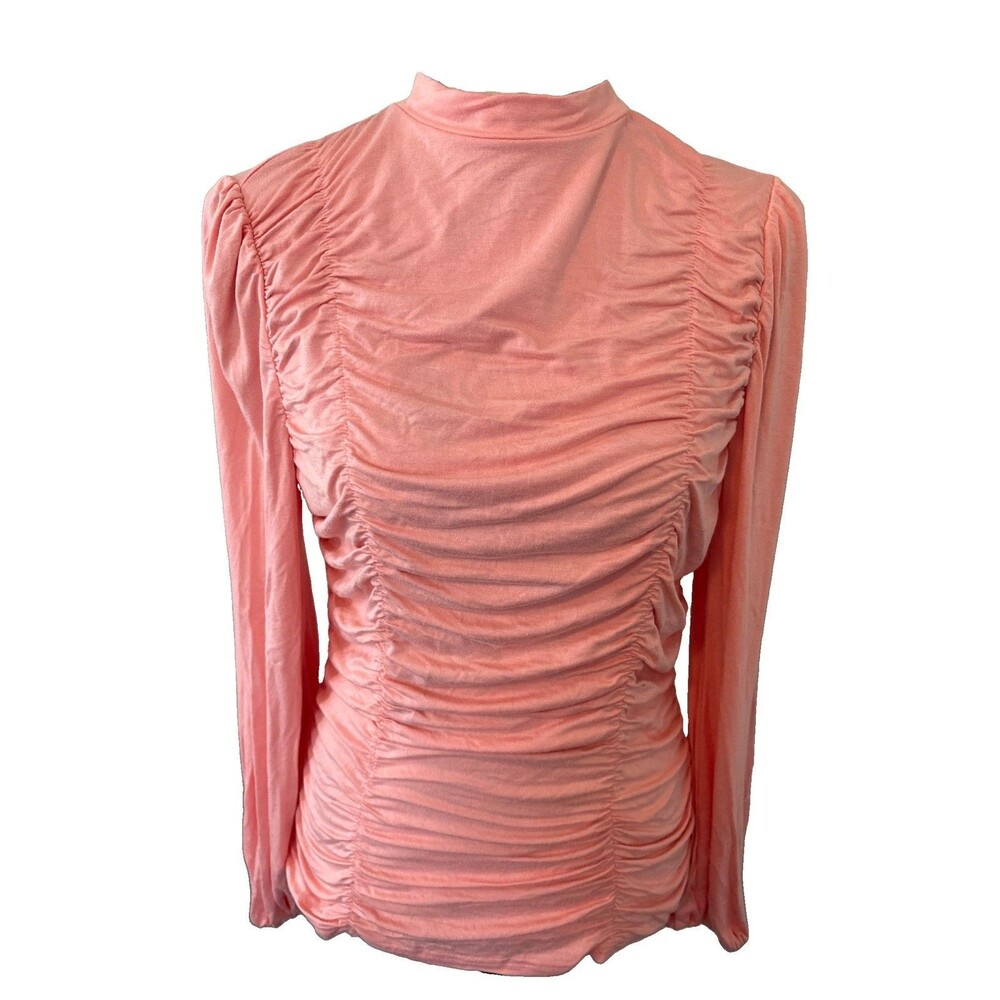 GRACE KARIN Women's Long Sleeve Pink Mock Neck Blouse Ruched Front Shirt Top M